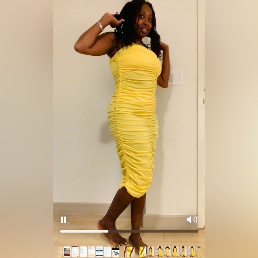 Yellow Ruched Dress - Picture 11 of 14
